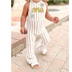 Striped Cream and White Kids One Piece